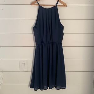 Beautiful High Neck Navy Chiffon Dress